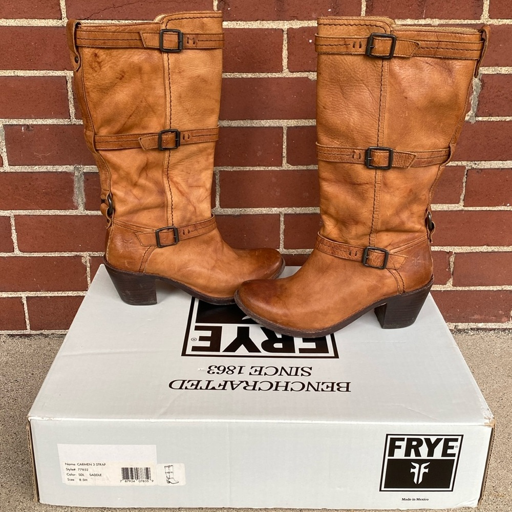 Frye Carmen 3 Boots Size 8.5 Saddle Brown